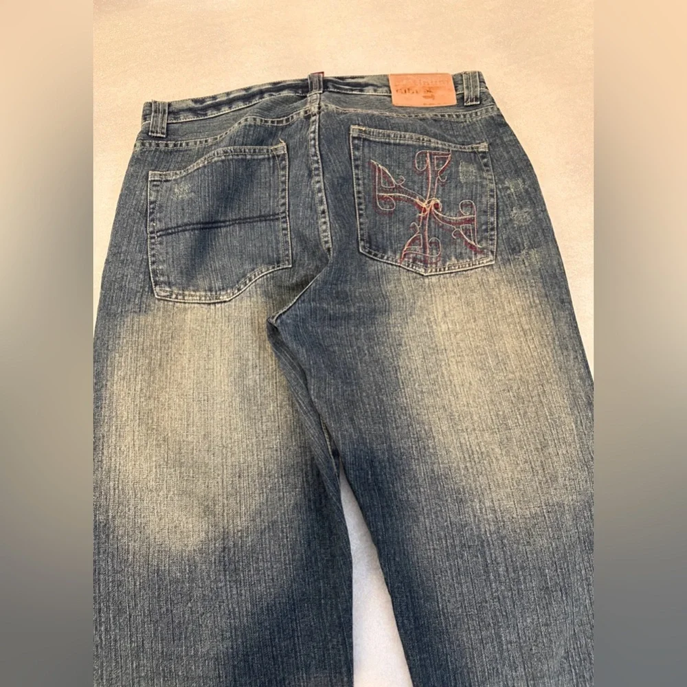 Y2K‎ Fubu The Collection Embroidered Rap Hip Hop Baggy Denim Jean Size 36x32 Men
